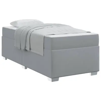 vidaXL Konstrukcija postelje z vzmetnico Svetlo siva 90 x 190 cm blago