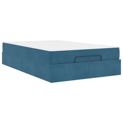 vidaXL Posteljni okvir z vzmetnico z vzmetnico 2 pcs Modra Žamet