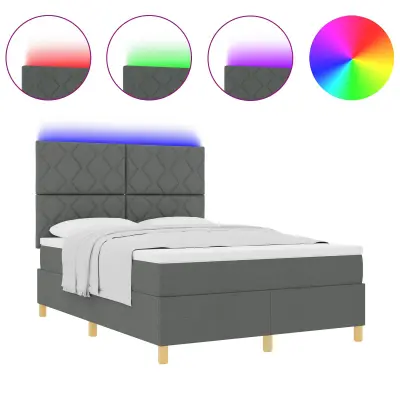 vidaXL LED Box Spring Postelja Temno siva 140 x 190 cm blago