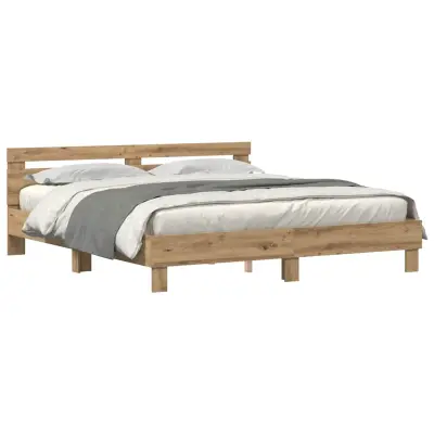 vidaXL Konstrukcija postelje z vzglavjem artisan hrast 200 x 200 cm