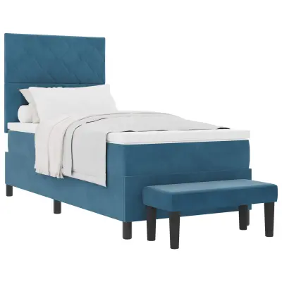 vidaXL Postelja z vzmetnico z vzmetnico Temno modra 90 x 190 cm Žamet