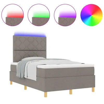 vidaXL LED Box Spring Postelja z vzmetnico Taupe 120 x 190 cm blago