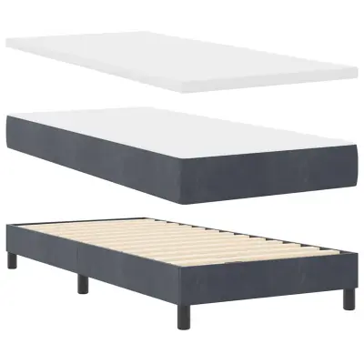 vidaXL LED Box Spring Postelja z LED Temno siva 90 x 200 cm Žamet