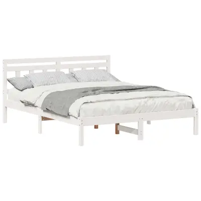 vidaXL Konstrukcija postelje Bela 150 x 200 cm Masivno borovo les