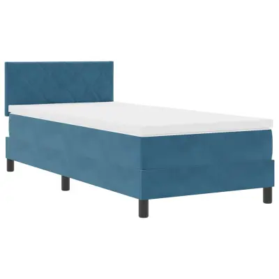 vidaXL LED Box Spring Postelja z LED Temno modra 90 x 200 cm Žamet