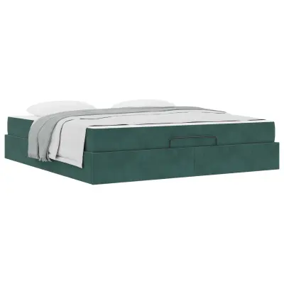 vidaXL Posteljni okvir z vzmetnico z vzmetnico 2 pcs Zelena Žamet