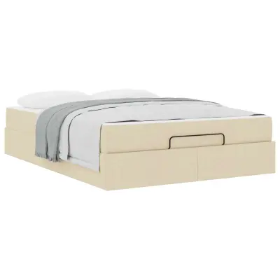 vidaXL Posteljni okvir z vzmetnico z vzmetnico 2 pcs krema blago