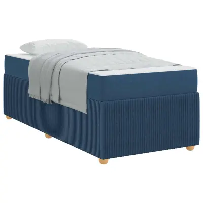 vidaXL Konstrukcija postelje z vzmetnico Modra 90 x 200 cm blago