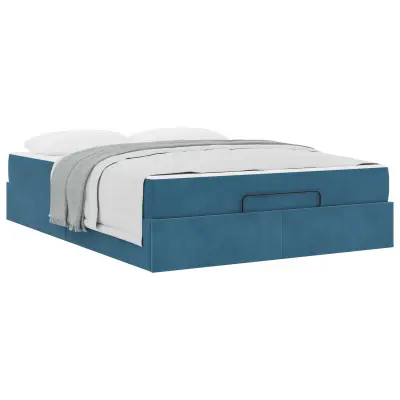 vidaXL Posteljni okvir z vzmetnico z vzmetnico 2 pcs Modra Žamet