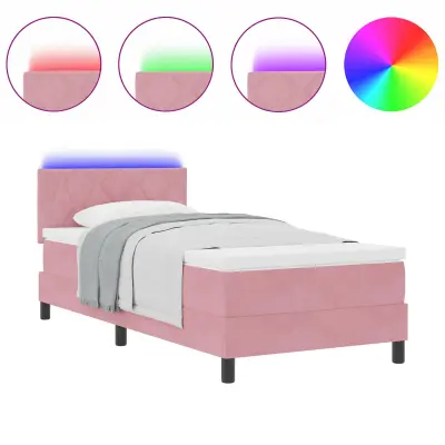vidaXL LED Box Spring Postelja z vzmetnico Roza 90 x 190 cm Žamet