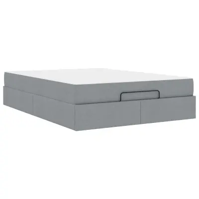 vidaXL Posteljni okvir z vzmetnico z vzmetnico 2 pcs Svetlo siva blago