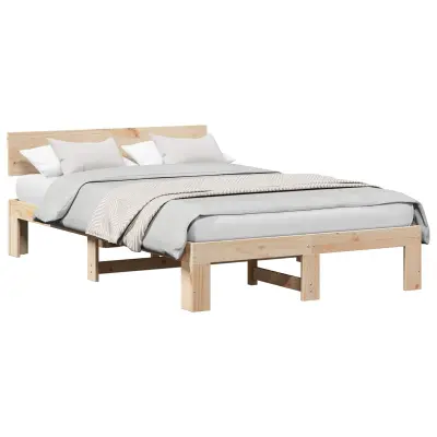 vidaXL Konstrukcija postelje Naravna 135 x 190 cm Masivno borovo les