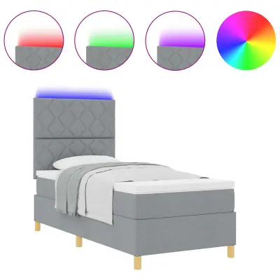 vidaXL LED Box Spring Postelja Svetlo siva 90 x 190 cm blago