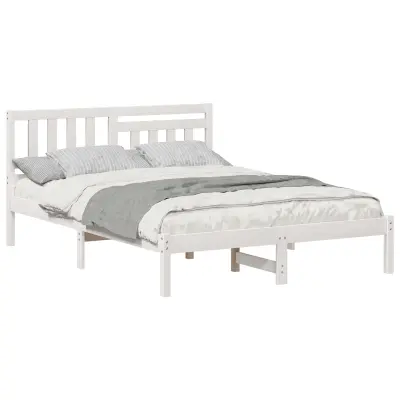vidaXL Konstrukcija postelje Bela 140 x 190 cm Masivno borovo les