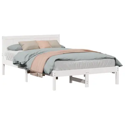 vidaXL Konstrukcija postelje Bela 135 x 190 cm Trden borov les
