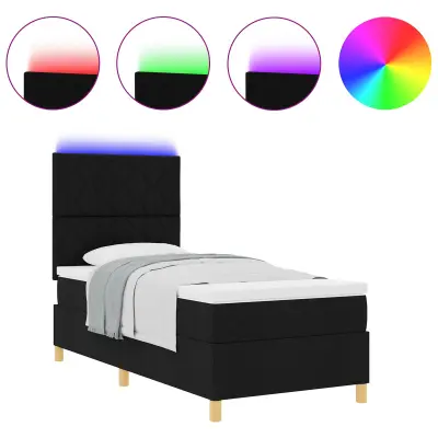 vidaXL LED Box Spring Postelja z vzmetnico Črna 90 x 200 cm blago