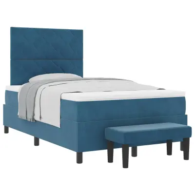 vidaXL Postelja z vzmetnico z vzmetnico Temno modra 120 x 190 cm Žamet