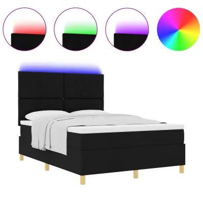 vidaXL LED Box Spring Postelja z vzmetnico Črna 140 x 190 cm blago