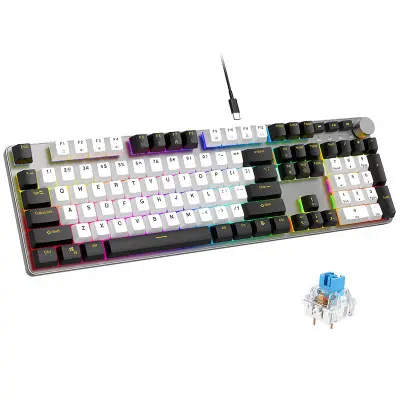 107-tipkovna žična mehanska tipkovnica - črno-bela, mešana osvetlitev ozadja