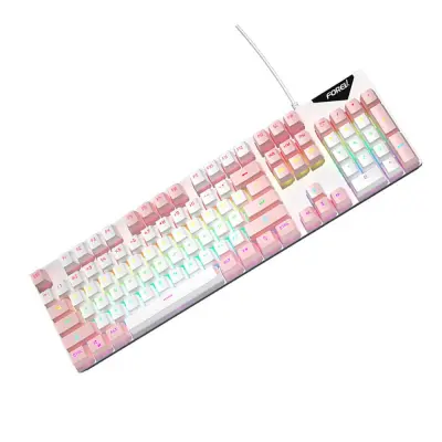 Žična mehanska tipkovnica mavrična osvetlitev modro stikalo 104 tipke White+Pink