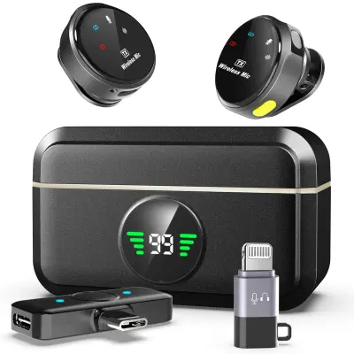 Brezžični lavalier mikrofon z gumbi - brezžična sponka za mikrofon za snemanje z mobilnim telefonom - mini mikrofon za pretakanje v živo -