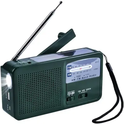 Prenosni radio za nujne primere s sončno ročico, AM FM radio z LED svetilko