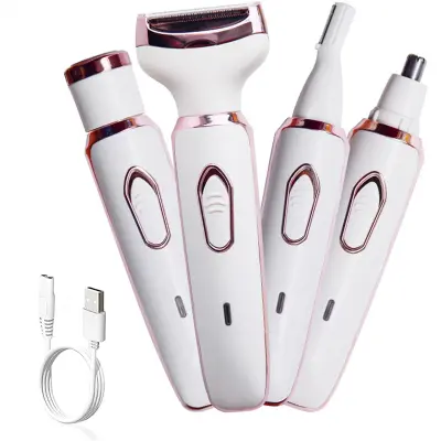 Električni brivnik 4 v 1 za ženske, primeren za oblikovanje obrvi, odstranjevanje dlak, zalizcev, pazduh in nog. Polni se preko USB-ja.