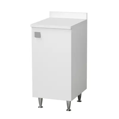 Bela omarica z nadgradnjo, kovinskimi nogami in nastavljivo polico, že sestavljena za kopalnico, pralnico, kuhinjo in hodnik.