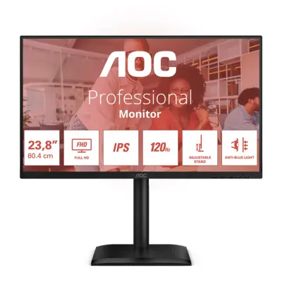 Monitor AOC 60,5 cm (23,8") 24E4U 1920x1080 120Hz IPS 4ms VGA HDMI DisplayPort 4xUSB3.2 Pivot Zvočniki  3H AdaptiveSync HDR