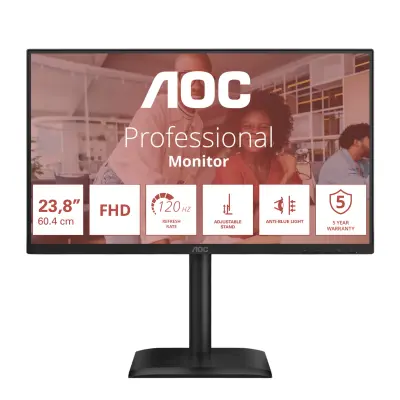 Monitor AOC 60,5 cm (23,8") 24E4U 1920x1080 120Hz IPS 4ms VGA HDMI DisplayPort 4xUSB3.2 Pivot Zvočniki  3H AdaptiveSync HDR