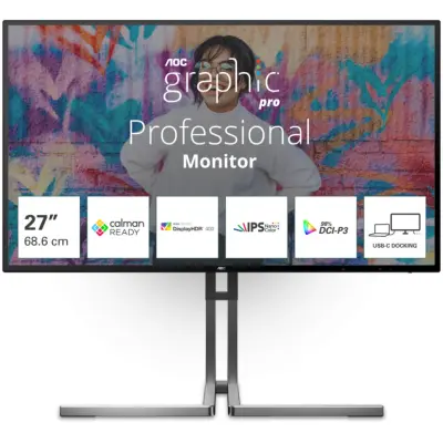 Monitor AOC 68,6 cm (27,0") U27U3CV 3840x2160 Nano-IPS 4ms 2xHDMI DisplayPort USB-C 96W 4xUSB3.2 USB-C-Out Pivot Zvočniki 2x3W