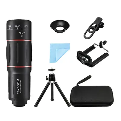 Združljiv 28x Monokularni Teleskop z 0.63x 3-v-1 Objektivom za Huawei, Samsung, APPLE, Garmin