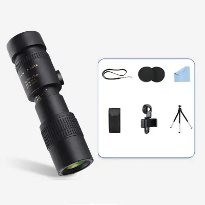 Monokularni teleskop z zoomom 10-40x s sponko za telefon in stojalom