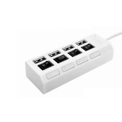 USB 2.0 4-Port Hub z Individualnimi Stikali - Bel, Idealen za Razširitev