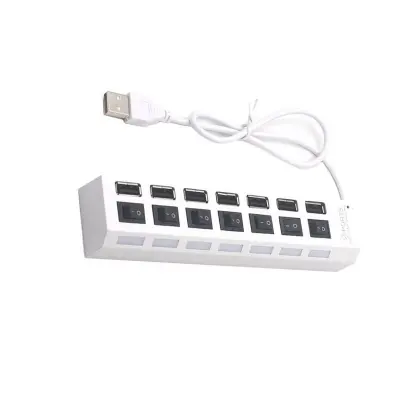 USB 2.0 7-Port Hub z Individualnimi Stikali - Bela, Hiter Prenos Podatkov