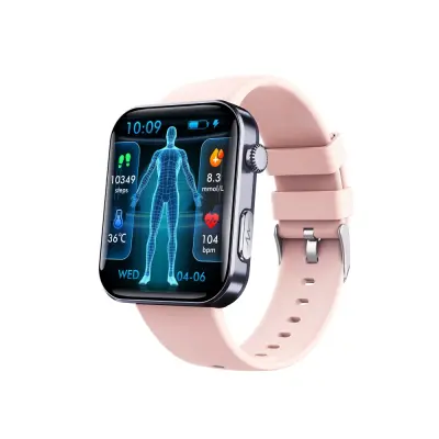 Pametna ura z merilnikom srčnega utripa, krvnega tlaka, kisika v krvi, pedometer Black and Pink strap