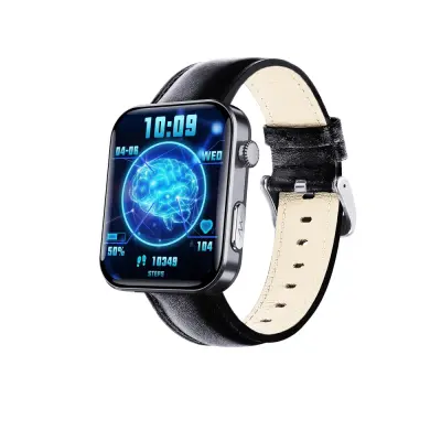 Pametna ura z merilnikom srčnega utripa, krvnega tlaka, kisika v krvi, pedometer Black Leather strap