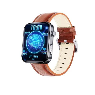 Pametna ura z merilnikom srčnega utripa, krvnega tlaka, kisika v krvi, pedometer Black and Brown Leather strap