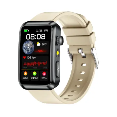 Napredna pametna ura z EKG, merjenjem srčnega utripa in SOS - združljiva z Android in iOS Beige
