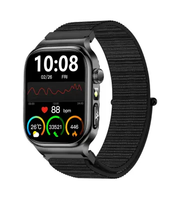 2.04-palčna pametna ura visoke ločljivosti s črnim tkanim pasom