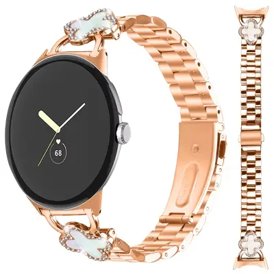 Zamenjava/združljiv del – Elegantna roza zlata nerjavna jeklena ura s štiriperesno deteljico, združljiva z Google Pixel