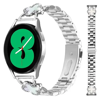 Eleganten srebrn jeklen pašček s štiriperesno deteljico za Samsung Galaxy Watch