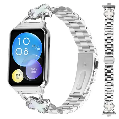 Nadomestni/združljivi del – Eleganten srebrn jeklen pašček s štiriperesno deteljico, združljiv z Xiaomi Mi Band 8 Pro/Redmi Watch