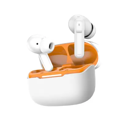 Brezžične slušalke Bluetooth z belo-oranžno barvo in šestimi mikrofoni ANC+ENC White+Orange