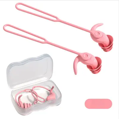 Vodoodporni plavalni čepki z vrvico - zasnova proti izgubi Pink