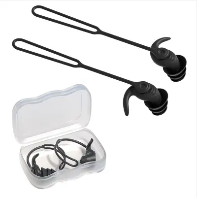 Vodoodporni plavalni čepki z vrvico - zasnova proti izgubi Black