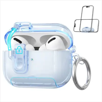 Zamenjava/Združljiva Oprema – Prozoren Modri TPU Zaščitni Etui za AirPods Pro 3 s Funkcijo Stojala