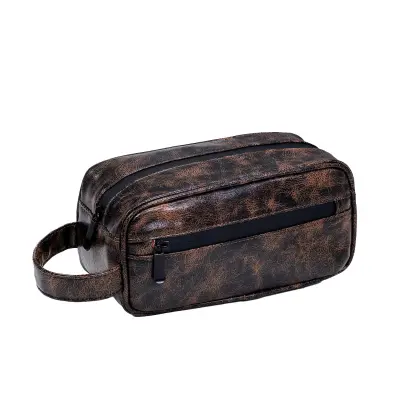 Rjava majhna toaletna torbica iz PU usnja - prenosna potovalna torbica za umivanje