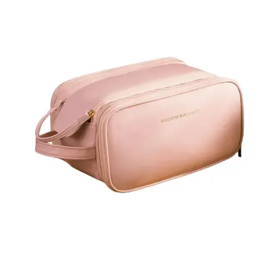 Kozmetična torbica z dvojno zadrgo iz PU usnja Pink