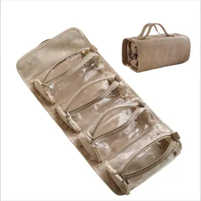 Snemljiva 4-v-1 prenosna torbica za ličila velike prostornine - PU usnje Camel